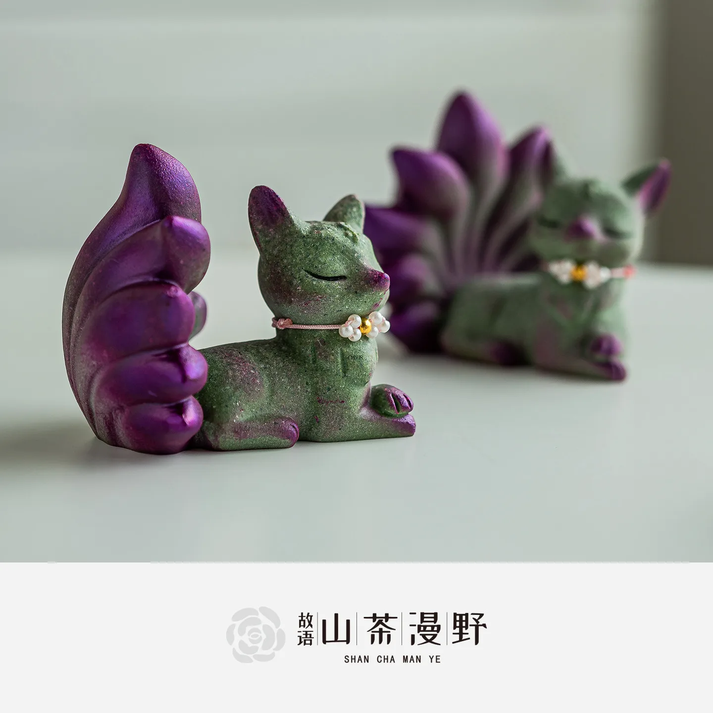 Purple Tail Spirit Fox National Trend Cultural Creative Tea Pet Landscaping Ornament Premium Small Spirit Fox Decoration Stone