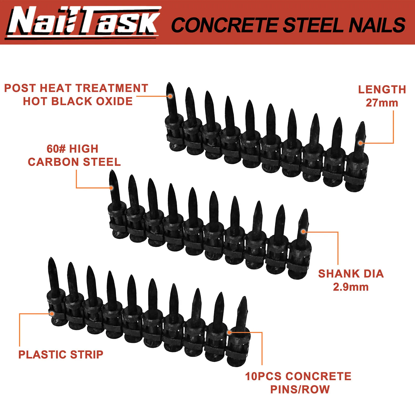 NailTask 7/8″ Cordless Tools Steel Nails 500PCS Plastic Collated Concrete Nails for Concrete Nailer Decoration Construction