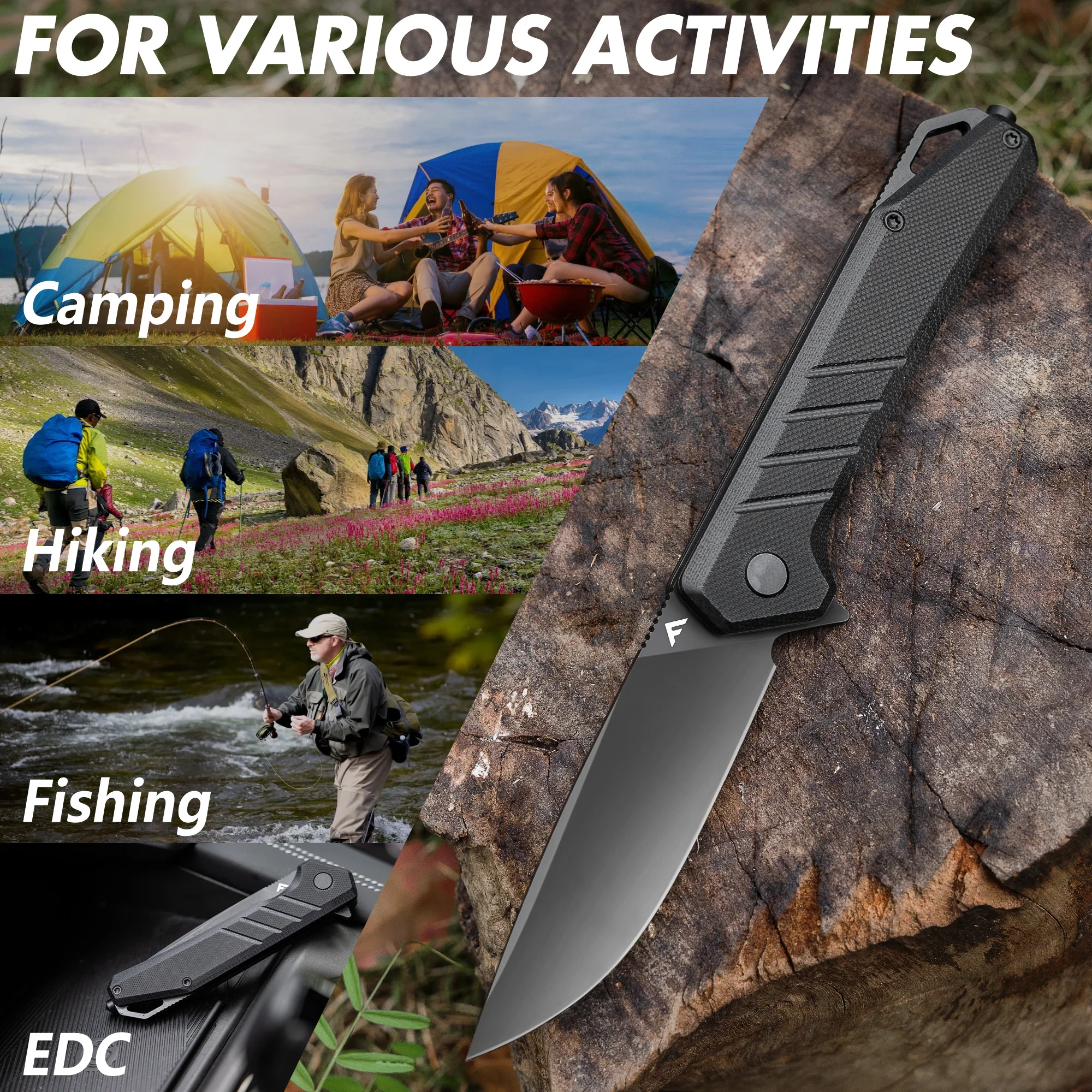 FLISSA 4.5" G10 Handle Folding Knife with Window Breaker Portable Knife Survival Knives Hunting Camping Tool Cutter