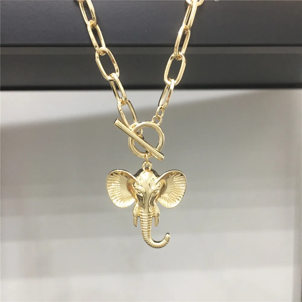 قلادة ذهبية على شكل فيل للنساء ، قلادة عصرية على شكل فيل #1