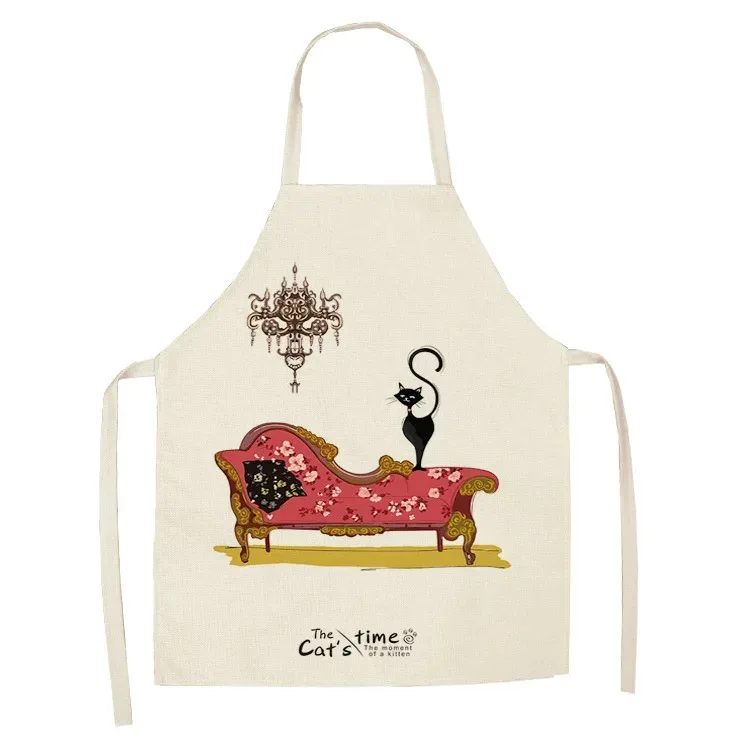 Cartoon Animal Style Cute Cat Pattern Kitchen Apron For Women Bibs Household Cleaning Pinafore Home Cooking Aprons Chef Apron