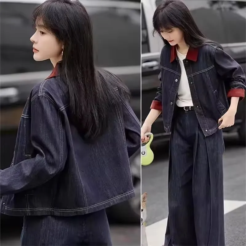 

Модное весенне-осеннее новое свободное корейское тонкое джинсовое пальто женское ретро с длинными рукавами и короткими рукавами контрастного цвета джинсовая куртка женская