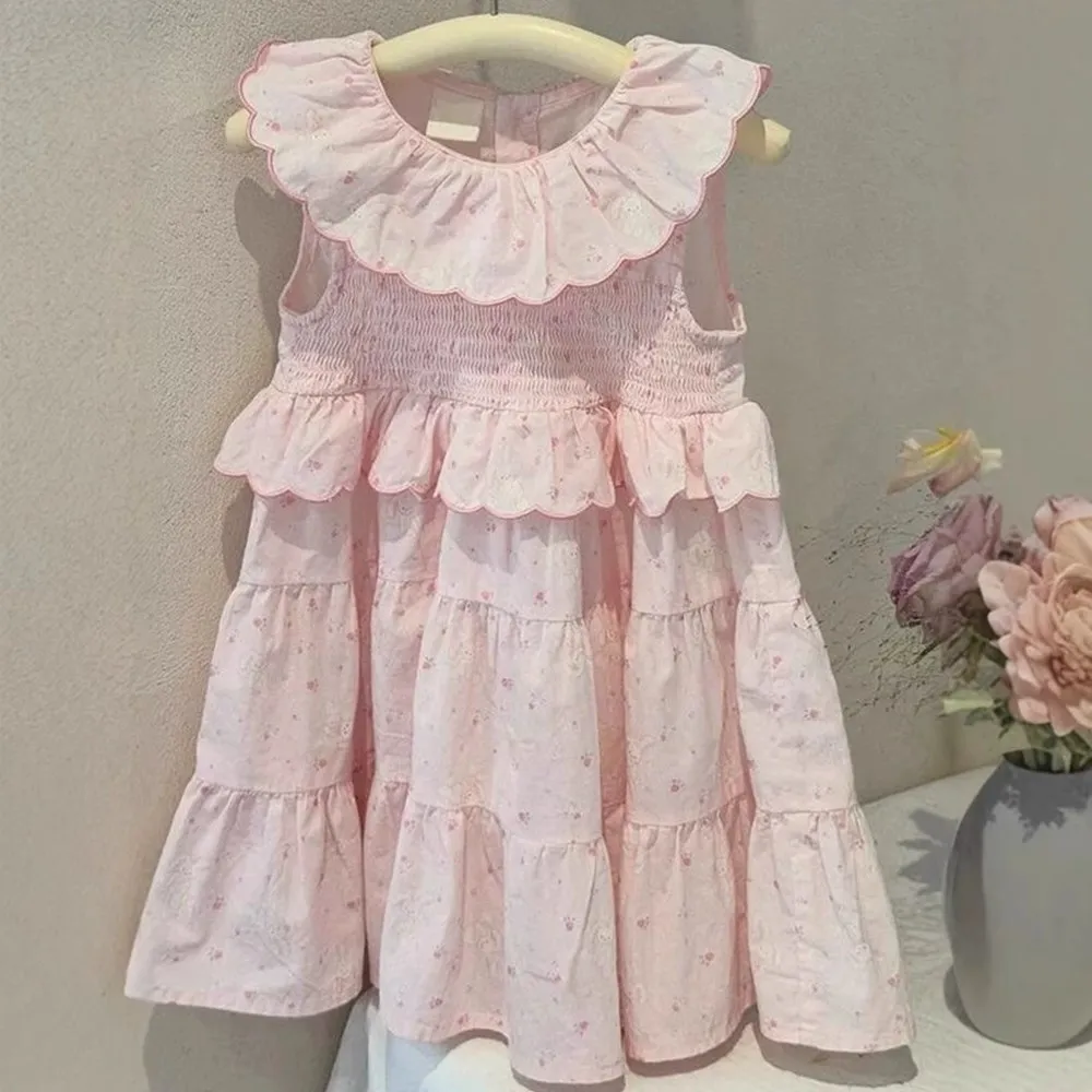 

Summer Princess Dress kids girls clothes baby dresses Pink sweet sleeveless vest dress