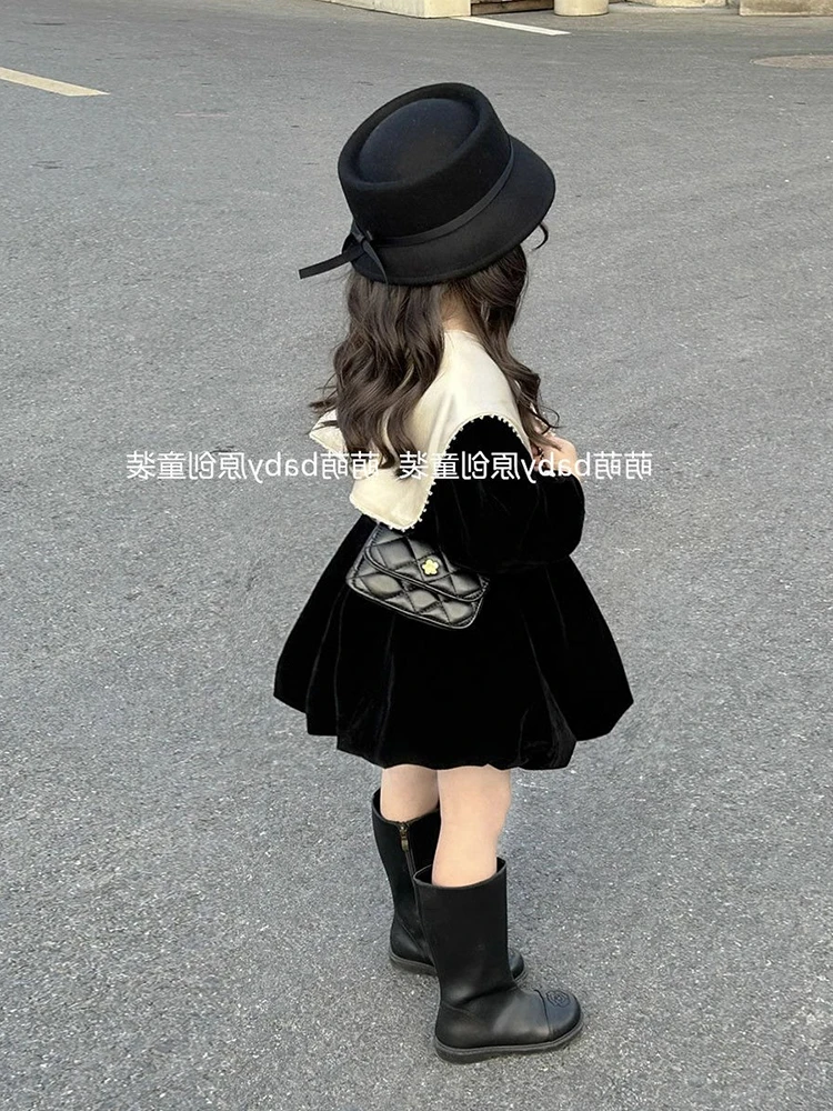 Dress Casual Dresses Korea Childrens clothing Girls velvet Flower bud skirt children Shawl collar Plush sweet simple