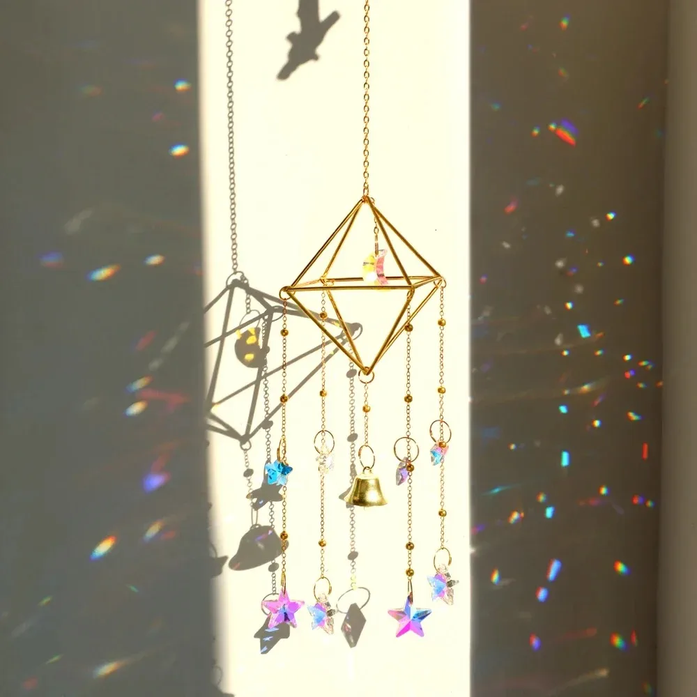 Star Moon Crystal Sun Catcher Balcony Yard Decor Rainbow Prism Hanging Wind Chime Party Decor Stained Glass Dream Catcher