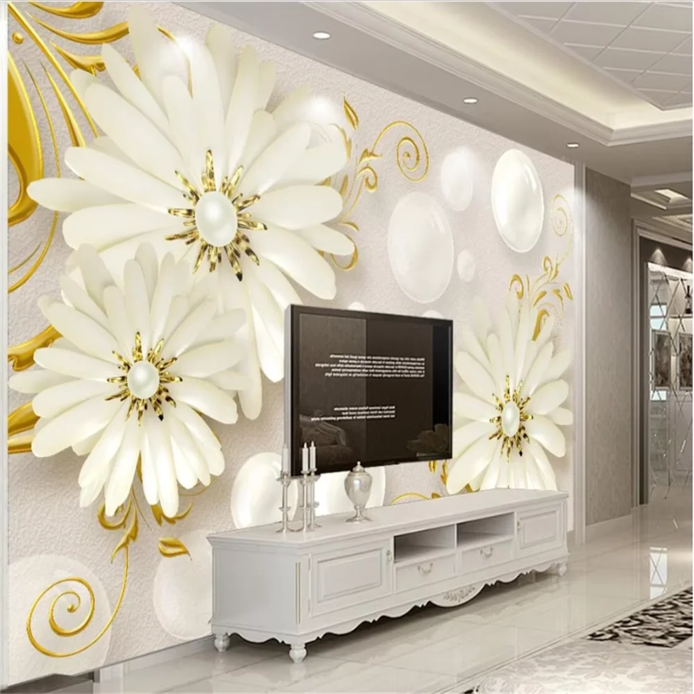 custom 3d mural Diamond Flower wallpaper stickers pirate ship painting adornment TV setting art lily wall paper home decoration