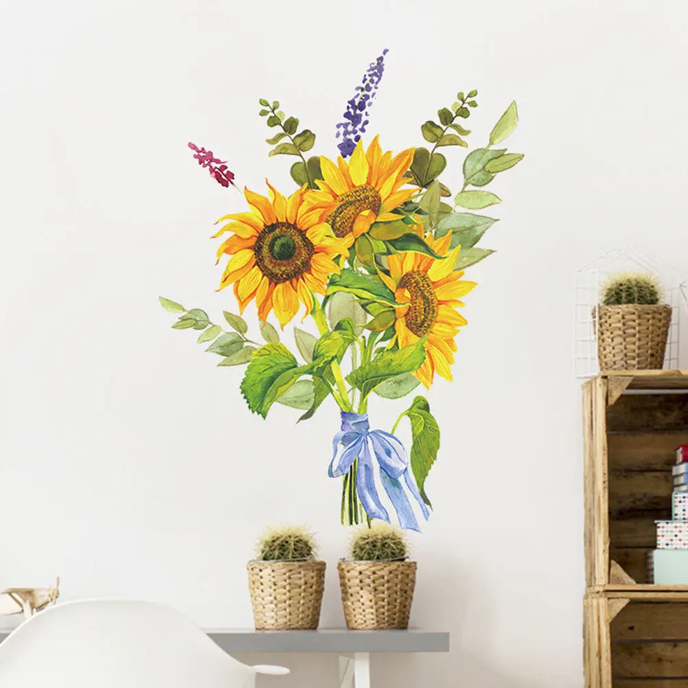 2 Sheets Bedroom Wall Stickers Exquisite Sunflower Home Decor Decals Background Decorative view 5
