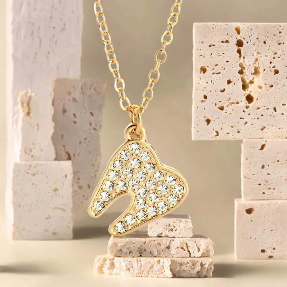 Medsor Medical Tooth Necklaces with Crystal Luxury Teeth Pendant Jewelry for Doctor Dentist Nurse Medicine Gifts
