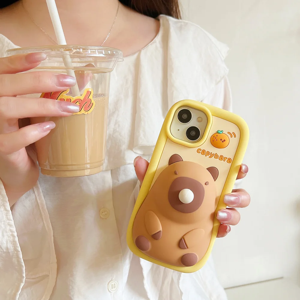 Decompression, 3D Cute Cartoon Blow Bubbles Capybara, Soft Silicone Phone Case, Back Cover, iPhone 11, 12, 13, 14, 15 Pro Max