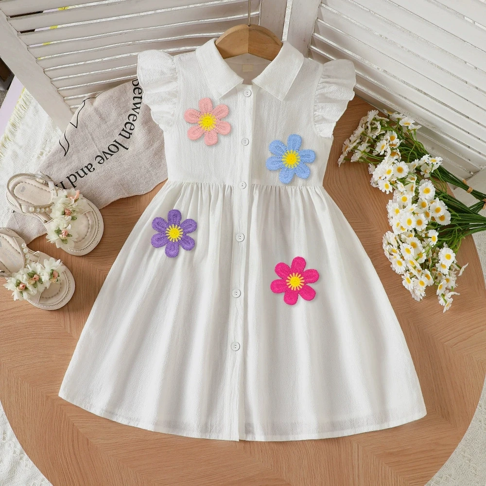 

2026 Kid Girls' Summer Elegant Dress Casual Wear Flared Skirt for Parties Weddings Beach Outings Sleeveless White Dresses Girls