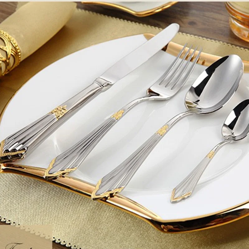 4Pcs Luxury Partial Gold Cutlery Set Dinnerware Set Tableware Dinner Fork Knife Silverware For 1 Flatware