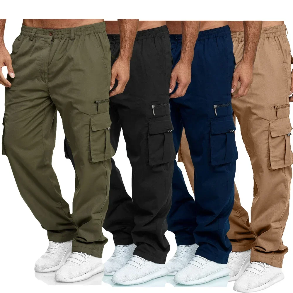 Pantaloni cargo da uomo Elastico in vita Elastico multitasche Pantaloni da lavoro da combattimento larghi Pantaloni casual sportivi fitness all'aperto S-4XL