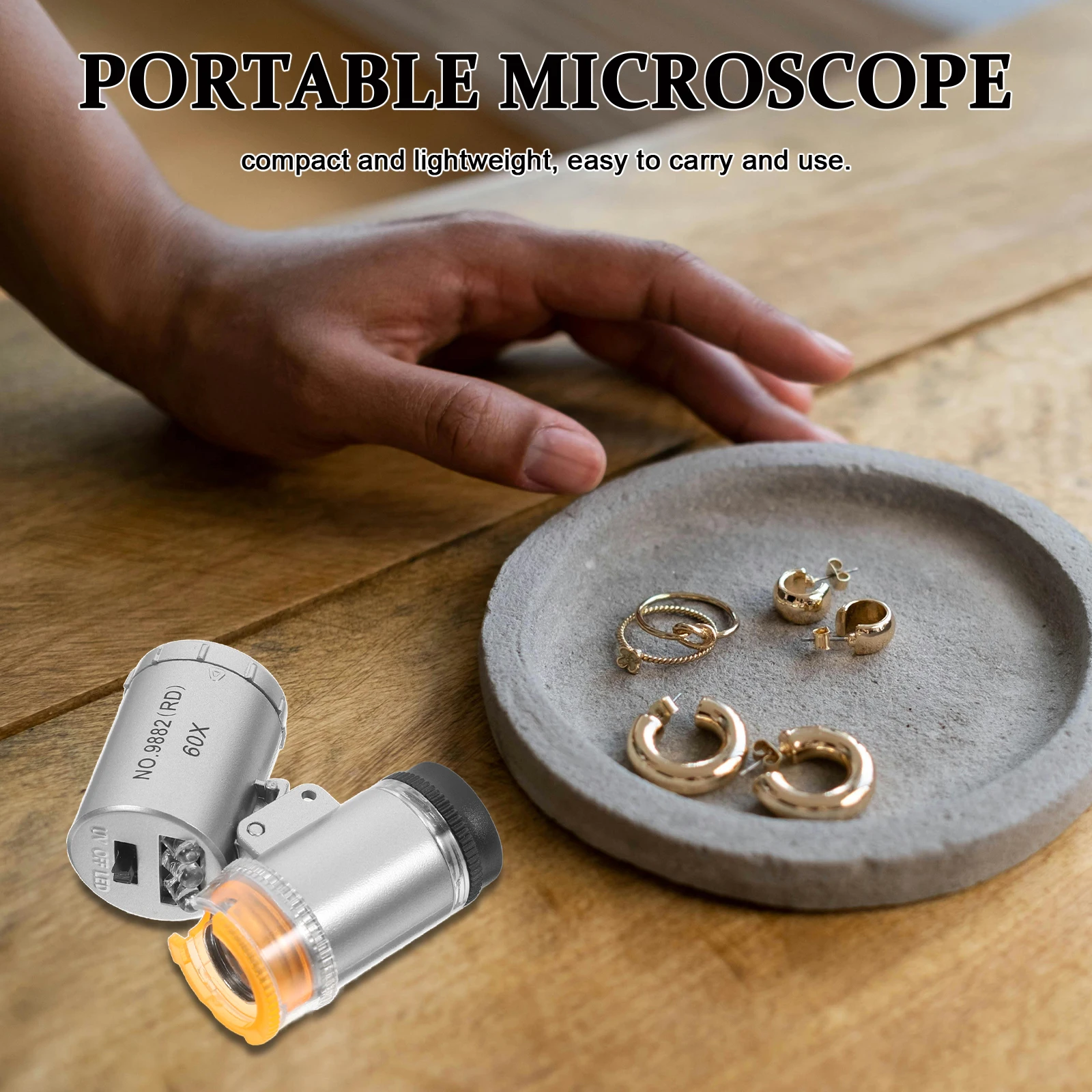 

60X Portable Magnifier Microscope Led Lights Sturdy Jewelry Verification Mini Handheld Loupe Compact Lightweight