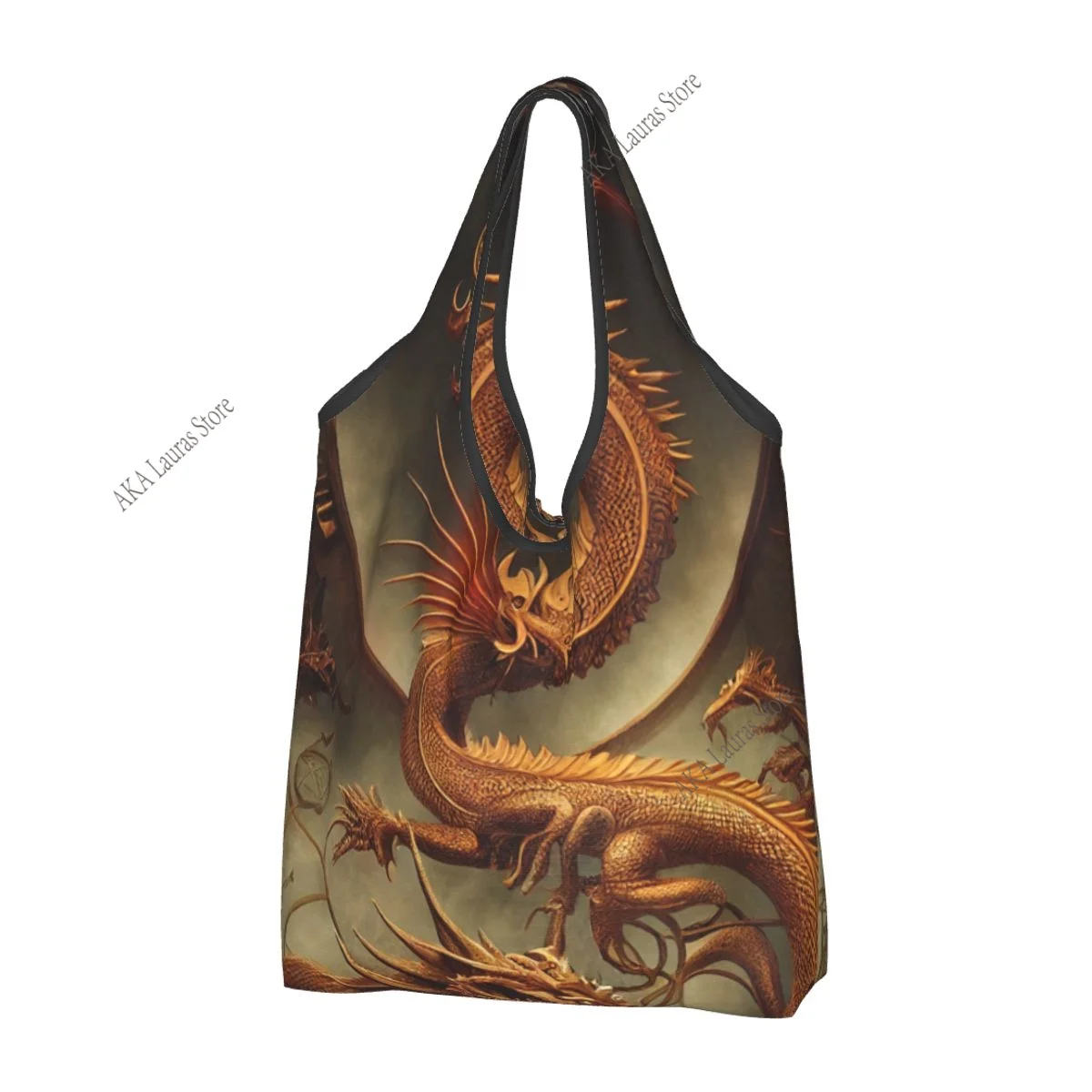 Shopping Bags Women Portable Dragon Snapback Big Capacity Grocery Shopper Tote Bags