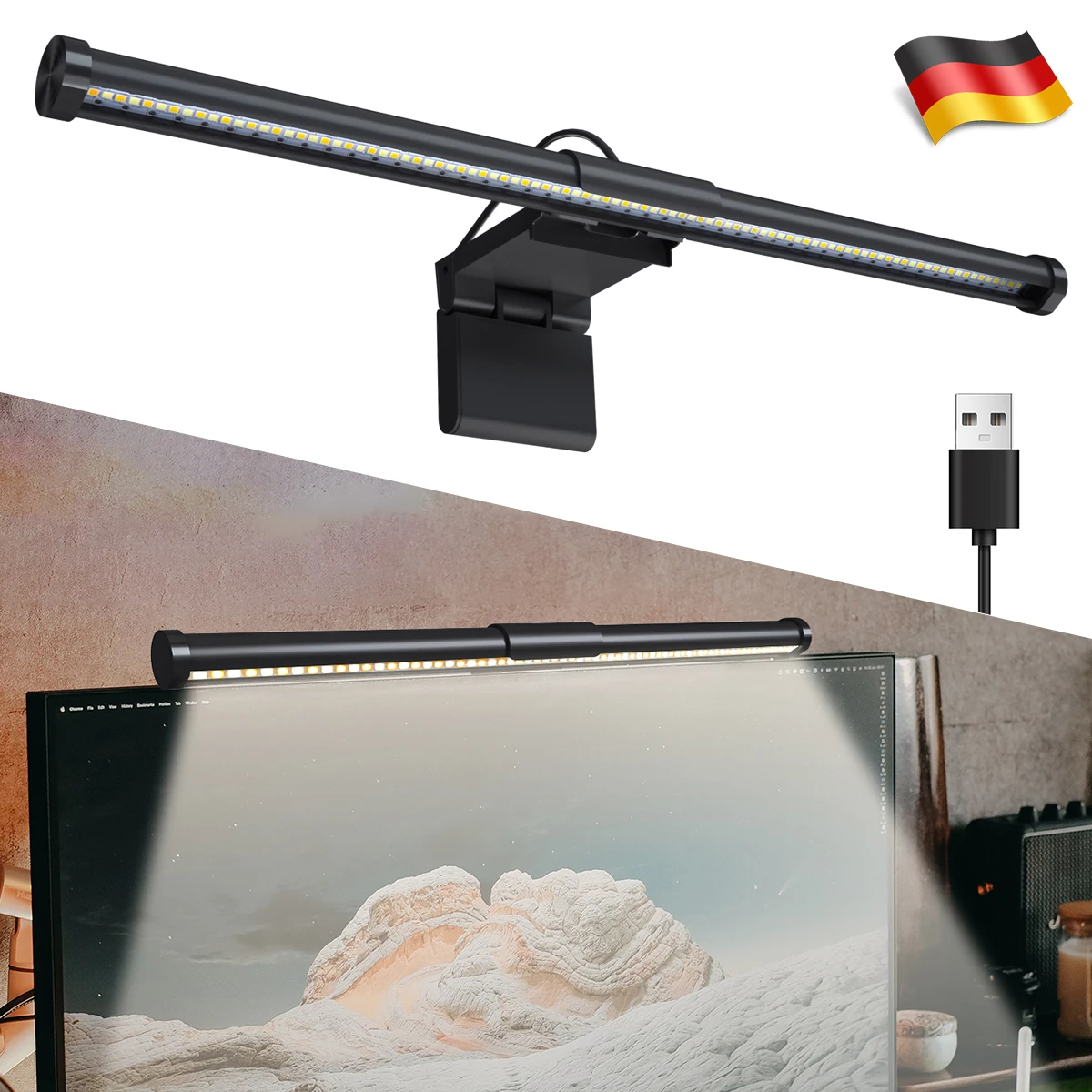 Computergitter mit LED-USB-Licht und berührungsgesteuerter LED-Büroleuchte, 5, einstellbare Helligkeit und Farbtemperatur