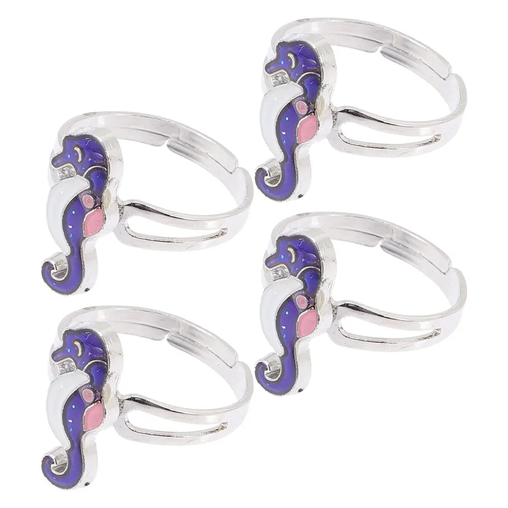 

4PCS Color Changing Rings Cute Cartoon Ocean Theme Adjustable Rings for Women Kids Zinc Alloy Jewelry