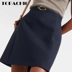 8.16 TOPACHIC Women Temperament Metal Letter Seahes Design High Waist Short Skirt Solid All-match Two Side Pocket A-Line Skirt