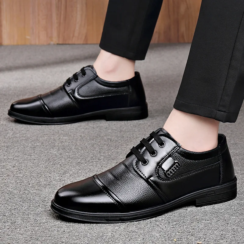 Casual Soft Leather British Style Office Shoes Men's Business Low Top Knot Spring Autumn Season Breathable Anti-Slip Round Toe