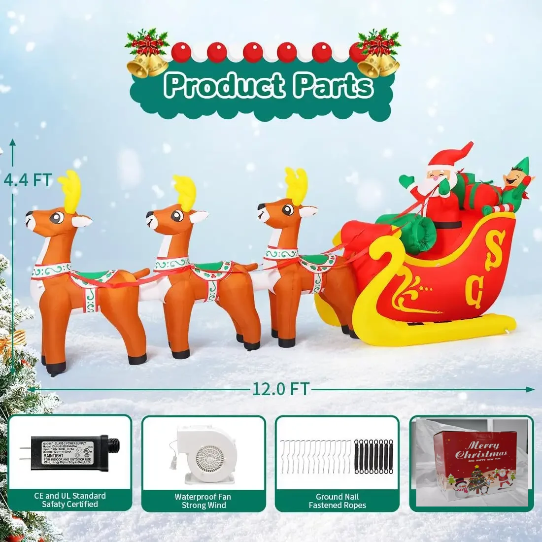 12FT/3.7M Şişme Noel Baba Ren - Xmas Outdoor Lighting Decorations incelemesi ve fiyatı