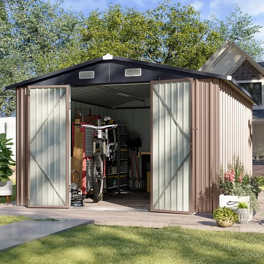 

11.9x9.5x6.4 FT Outdoor Storage Shed, Steel Utility Tool Shed Storages House with Door & Lock, Sheds Outdoor Storage, Sheds