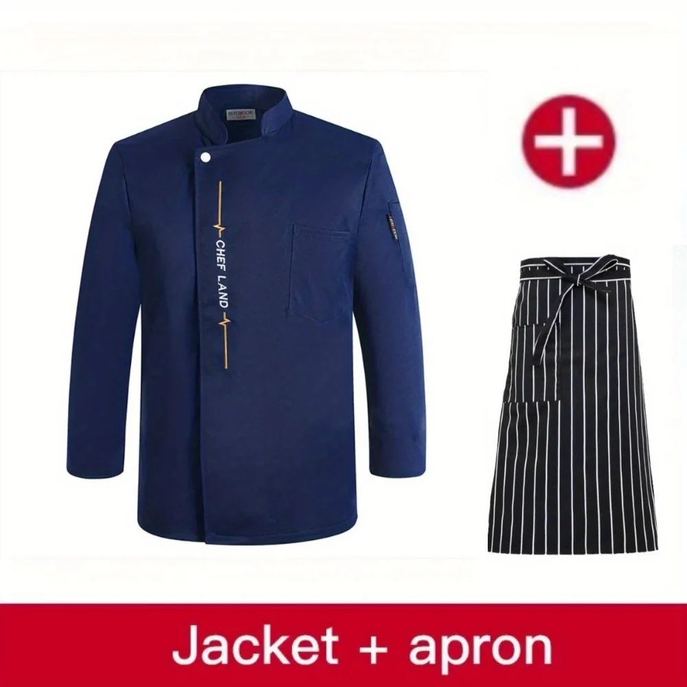 Long Sleeve Chef Jackets Kitchen Chef Restaurant Uniform Custom Logo Shirt Service Bakery Breathable Chef Dress White Apron Men