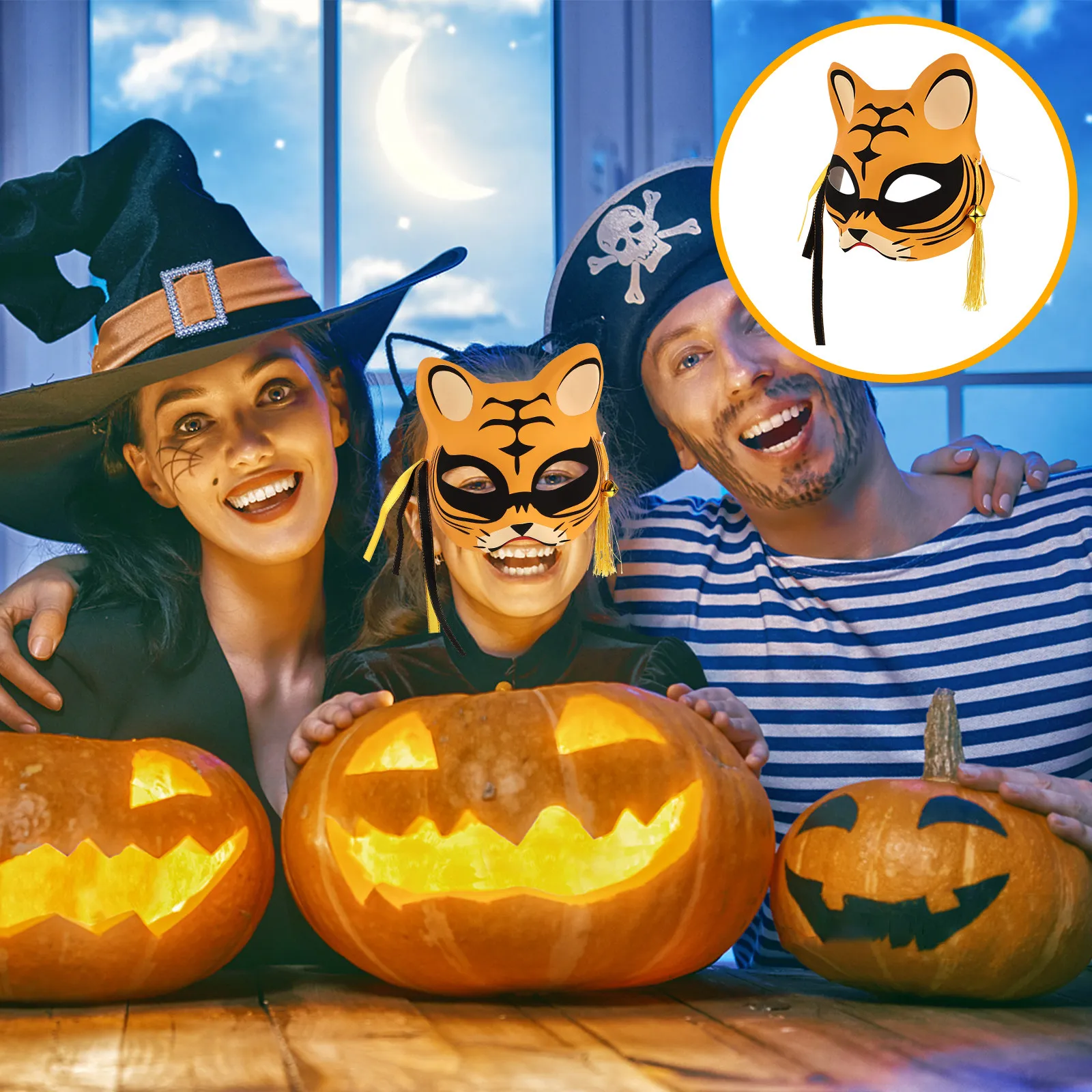 

Маска тигра на пол-лица со светящимися ремешками, устойчивая, нескользящая, для вечеринок, косплея, реквизит для выступлений, товары для фестивалей и вечеринок