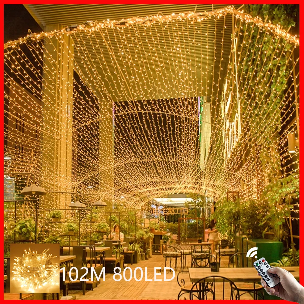 Christmas Decoration 2026 Wedding Fairy Lights String Light Tree Garland 12M-102M 31V Outdoor Waterproof Chain For Party Holiday