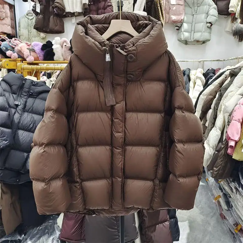 Women's Du down Puffer Jaet Winter New Sle Thiened Hooded Casual Versatile Warm Outerwear Bread Sle Zipper Closure