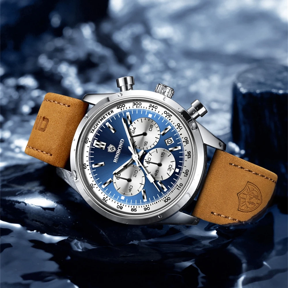 

Casual Sports Watches for Man Blue Top Brand Luxury Military Leather Quartz Wrist Watch Men Clock Fashion Chronograph Wristwatch