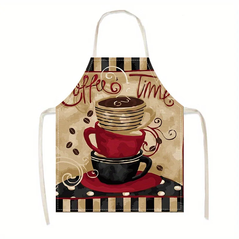 Coffee Time Apron, Stacked Coffee Cups Pattern, Vintage Cafe Theme Kitchen Cooking Bib, Multiple Sizes Available
