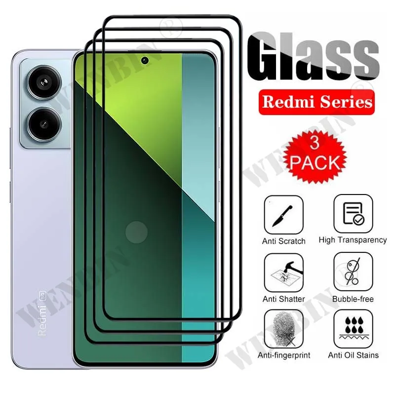 3 Pcs Tempered Glass For Xiaomi Redmi Note 13 Pro 12 11 Pro Plus Poco X6 X5 Xiaomi 14 Ultra Curved Full Cover Screen Protector