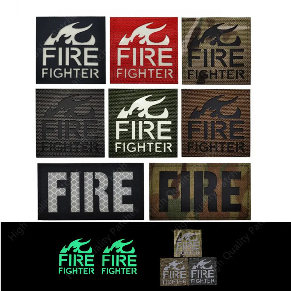 FIRE Mini Reflective Magic Sticker Glow in the Dark Firefighter Fire Fighter Rescue Team Tag Sewing Tactical Patch for Clothing