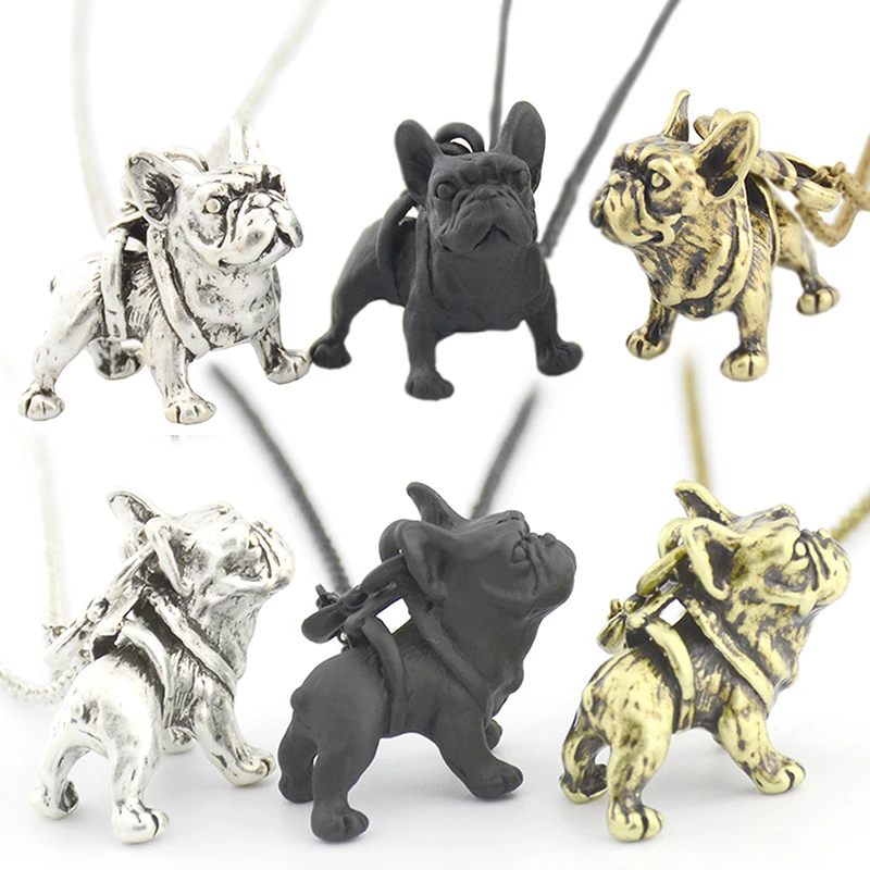 5 Style Black French Bulldog & Pug & Schnauzer & Long Hair Dachshund Dog Pendant Necklace Accessories for Women Men Jewellry