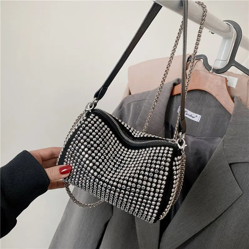 

Faionable Glittering Diamond round Cylinder Women's Crossbody Bag Single oulder Bag 2024 New Korean Version Chain Bag