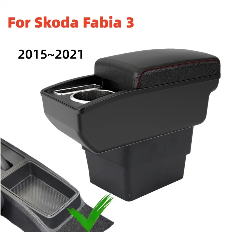 

For Skoda Fabia 3 III 2015-2021 Car armrest box Central Storage box Arm Rest Center Console with High-quality Cup Holder