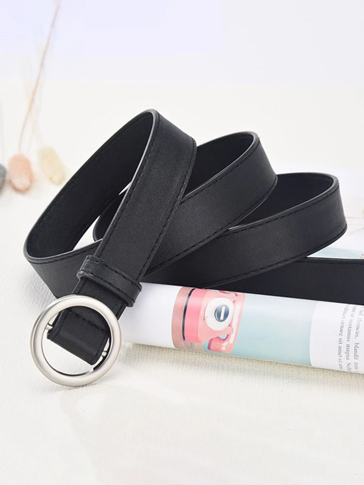 Nicht perforierter Damengürtel, Herren-Lazy-Gürtel, ohne Löcher, vielseitig einsetzbar, modisch, mit schwarzer Verzierung, Jeans im koreanischen Stil – Detail 7