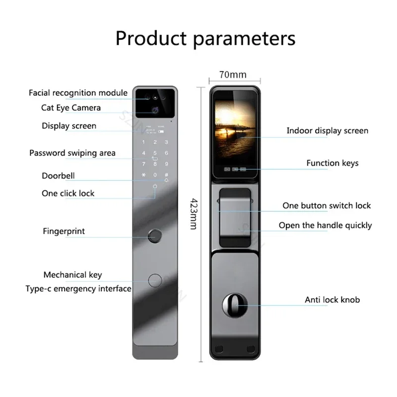 Imagem -05 - Reconhecimento Facial Smart Lock com Câmera Bloqueio Eletrônico Controle App Biometria Impressão Digital Senha Desbloquear Tuya3d