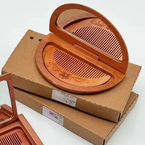 

Прочный набор деревянных зеркал-расчесок 2 в 1, мини-зеркало для макияжа из персикового дерева, прямоугольное винтажное складное карманное зеркало для девочек и леди