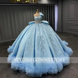 Princess Bowknot Ball Gowns for Girls Lace Appliques Ruched Corset Quinceanera Dresses Vestidos De 15 Customized