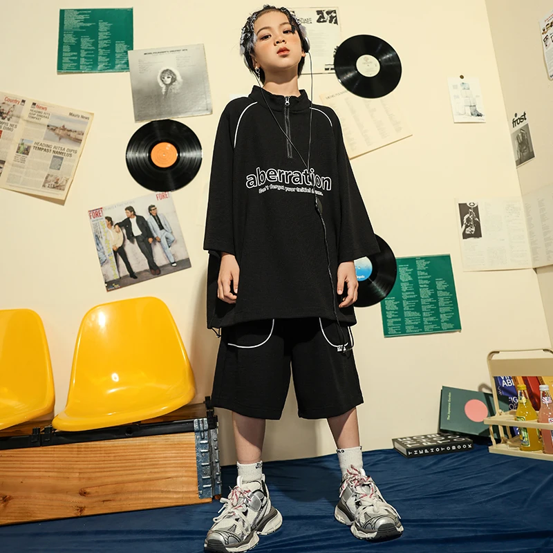 

Boys Girl Kpop Street Wear Outfits Teen Black Oversize Shirt Hip Hop Shorts Clothing For Kids Jazz Dance Costume Clothes Set