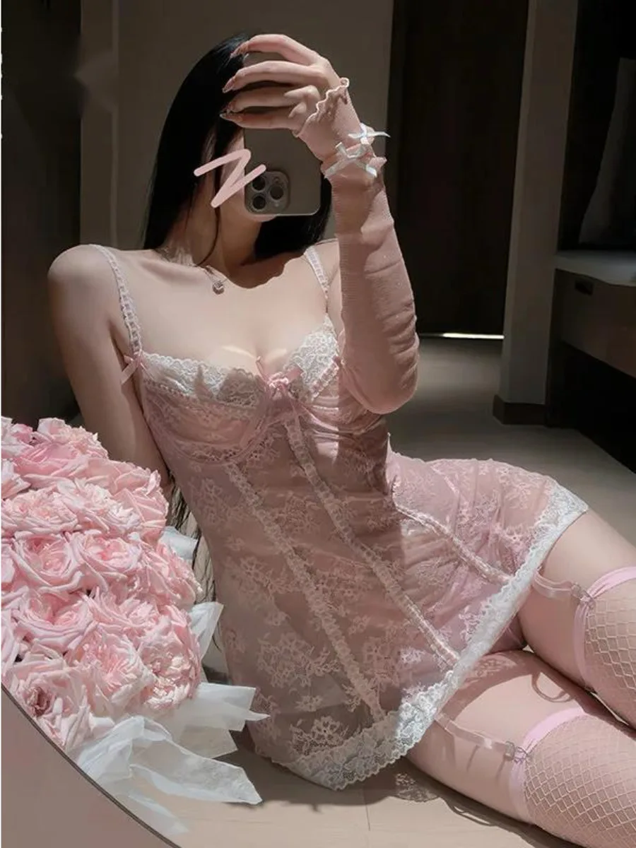 

2025 Новая сексуальная кружевная пижама большого размера для пары, женское платье, элегантное модное женское мини-платье 2025 года, новые топы с v-образным вырезом S5TO