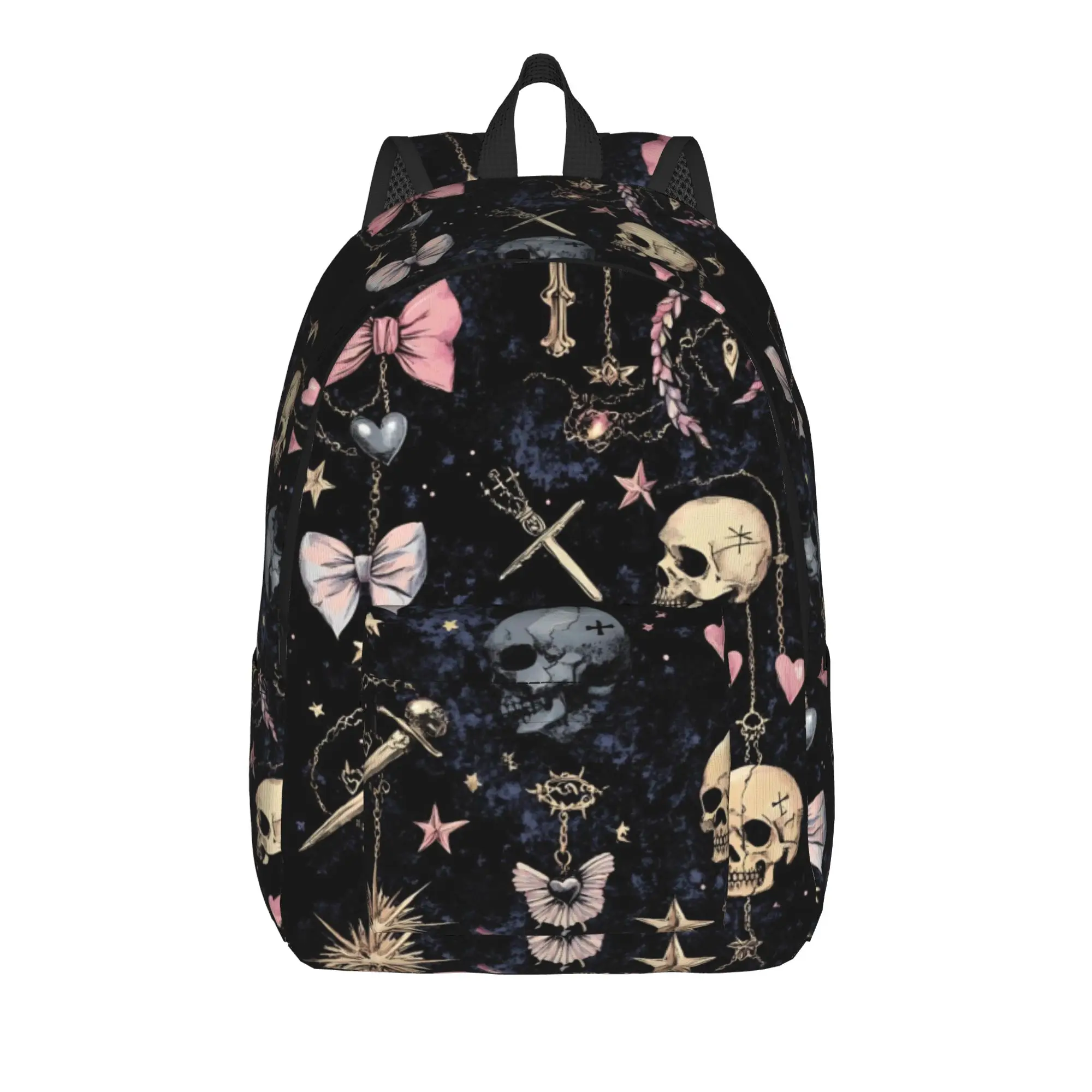 Halloween Gothcore Backpack for Men Women Casual High School Work Daypack Mystical Skull Laptop Computer Canvas Bags with Pocket