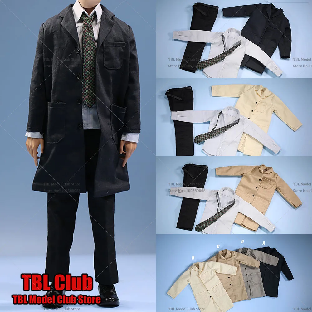 

JO23M-06 1/6 Scale Business Attire Clothes Set Male Long Suit Trench Coat Shirt Pants Tie Set Fit 12in Soldier Action Figure