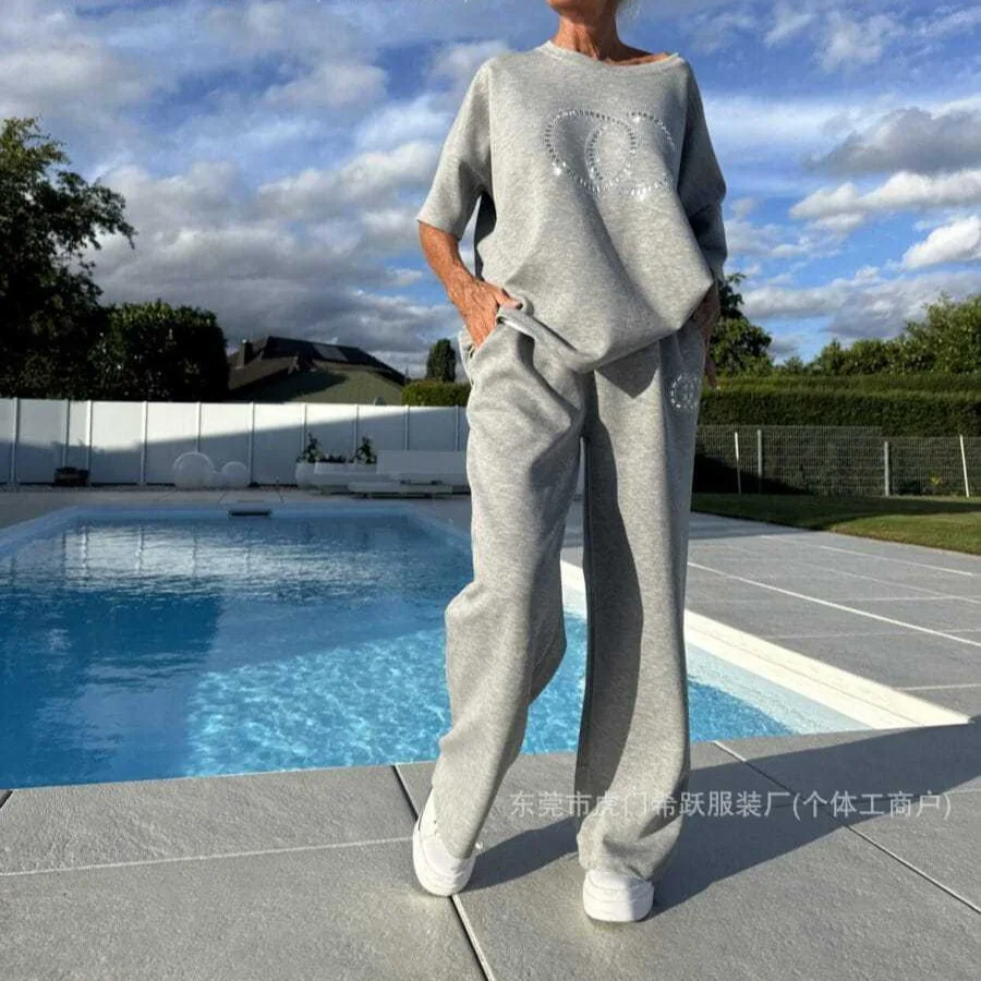 Nuovi abiti da donna europei e americani, AliExpress, set da 2 pezzi da donna con diamanti caldi, autunno casual