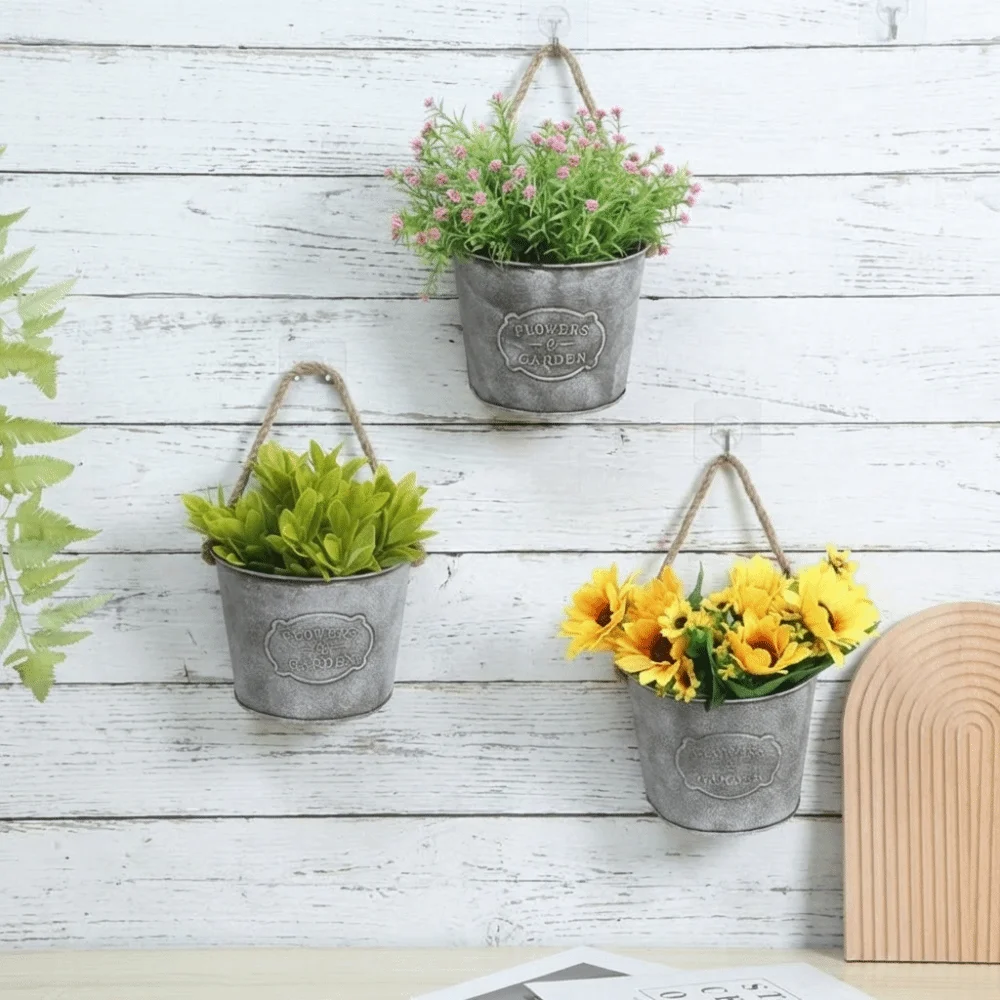 Metal Planter Vintage Hanging Flower Pot Country Style Semicircle Wall Mounted Planter Iron Hanging Basket Succulent Plant
