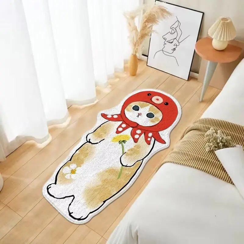 

Cartoon Bedside Rug Fluffy Cat Mat Children Bedroom Carpet Irregular Floor Mat for Living Room Non-slip Thicken Doormat 카페트