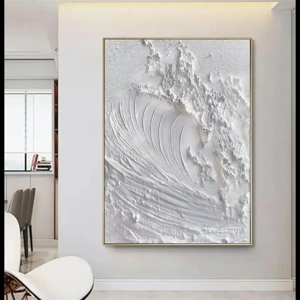 White Abstract Minimalist Textured Wall Art  Ocean Wave Beach Painting on Canvas  WabiSabi Wall Decor for Living Room  Poster Pr