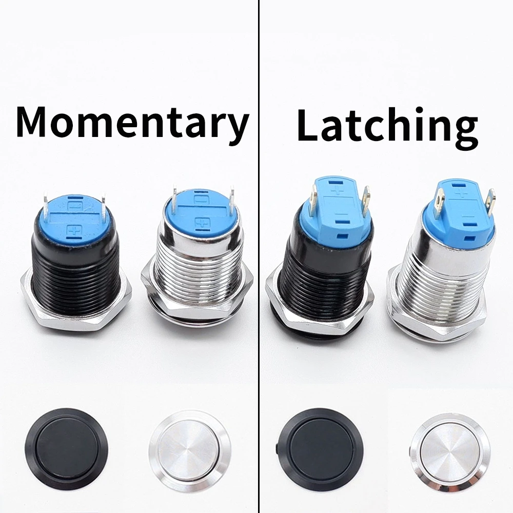 12mm Metal Push Button Switch Black Silver On Off NO LED Press Button Momentary Locking Car Computer Horn Flat High Head 1NO