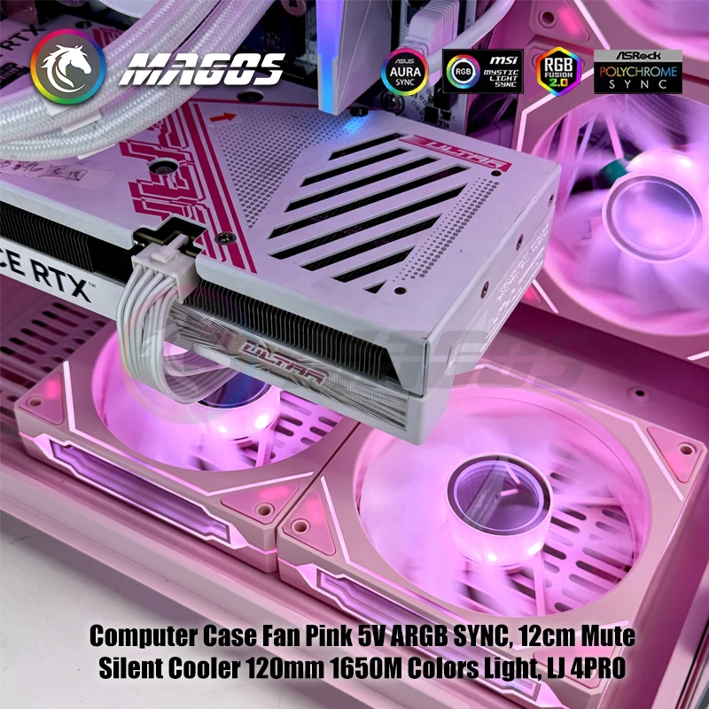 Ventola per case del computer Rosa 5V ARGB SYNC, dispositivo di raffreddamento CPU silenzioso muto da 12 cm 120 mm 16,5 M Colori luce, lama avanti o retromarcia, LJ 4PRO