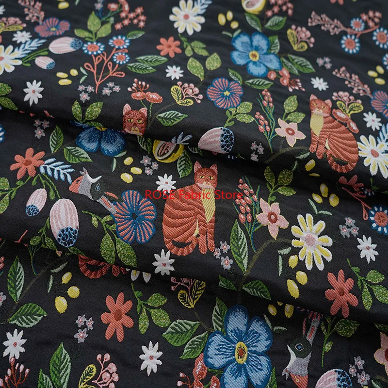 1 Meter Classic Black Yarn Dyed Jacquard Fabric Autumn Winter Thick Women's Floral Dress Bag Decorative Sewing Fabric